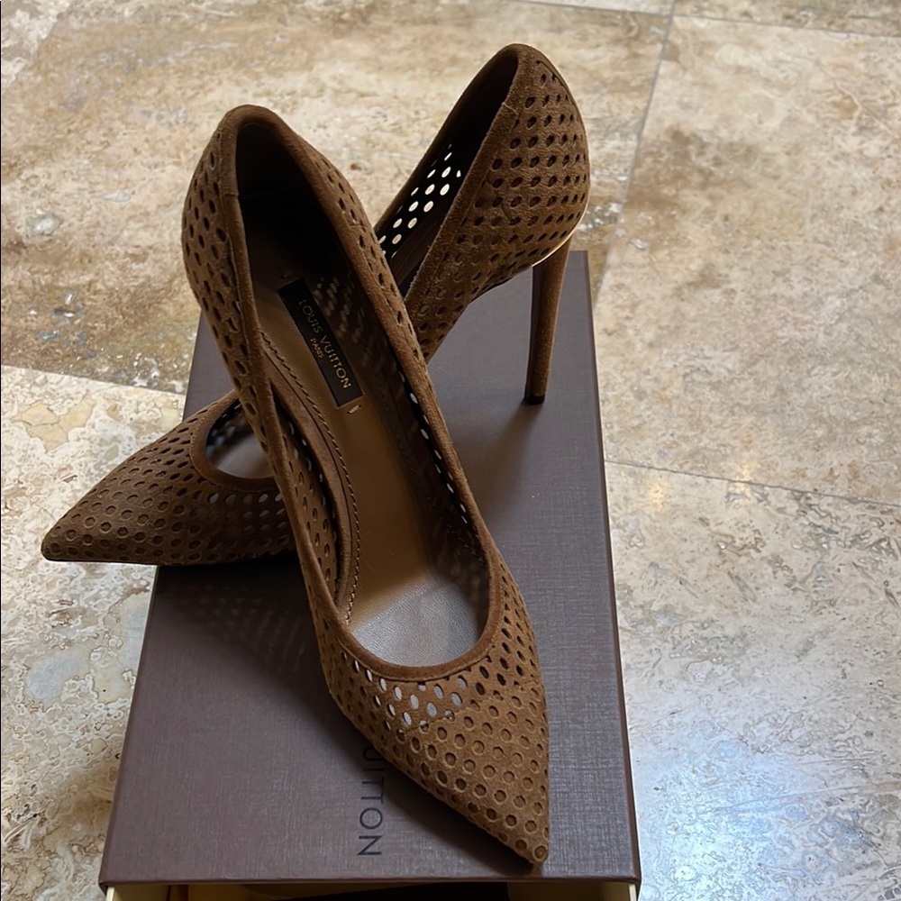 Louis Vuitton Brown Heels with Perforated Design and Stiletto Heel